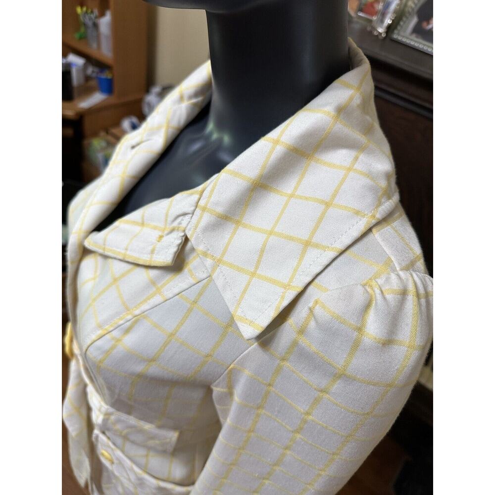Tulle Yellow Stripe White Trench Coat Belted Waist Big Buttons Size Small - Picture 11 of 13